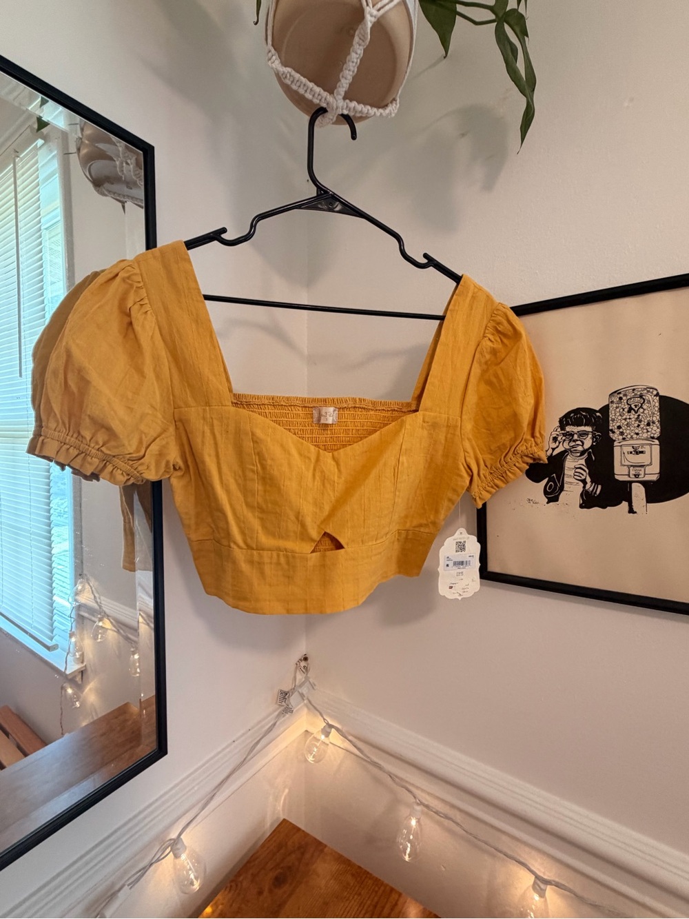 Altar'd State Bright Yellow Puff Sleeve Crop Top